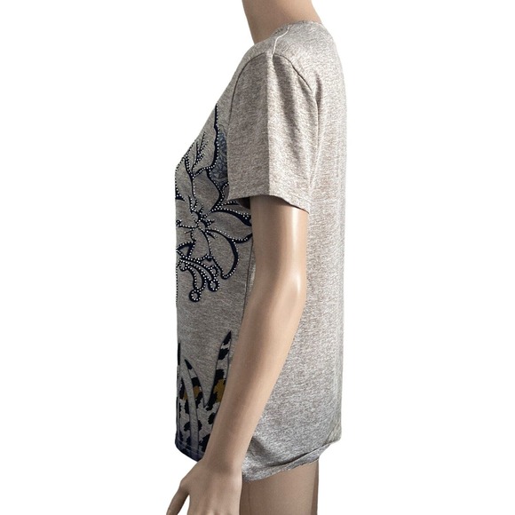 Todays Designer Tshirt Womens Small Floral Beaded Stretch Bling Gray Blue - Picture 7 of 10